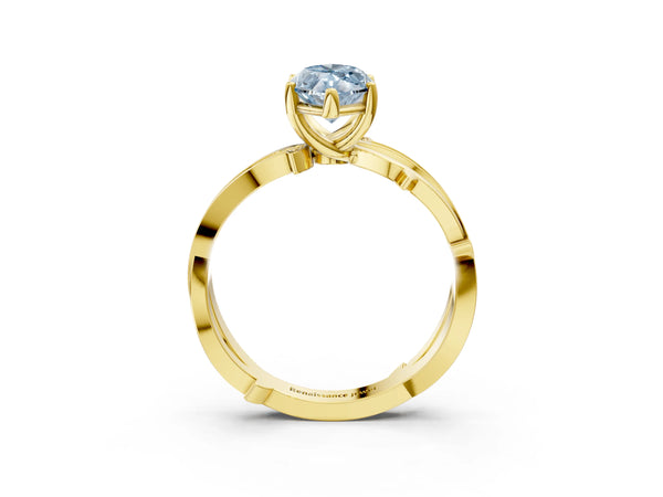 Yellow gold Fancy Blue Marquise  Solitaire Twist Band with Pavé Accents and Four-Prong Setting