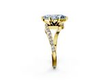 Yellow gold Fancy Blue Marquise  Solitaire Twist Band with Pave Set Diamonds and Four-Prong Setting_93