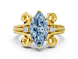 Yellow gold Fancy Blue Marquise  Solitaire Twisted Band Scroll Prong Ring_33