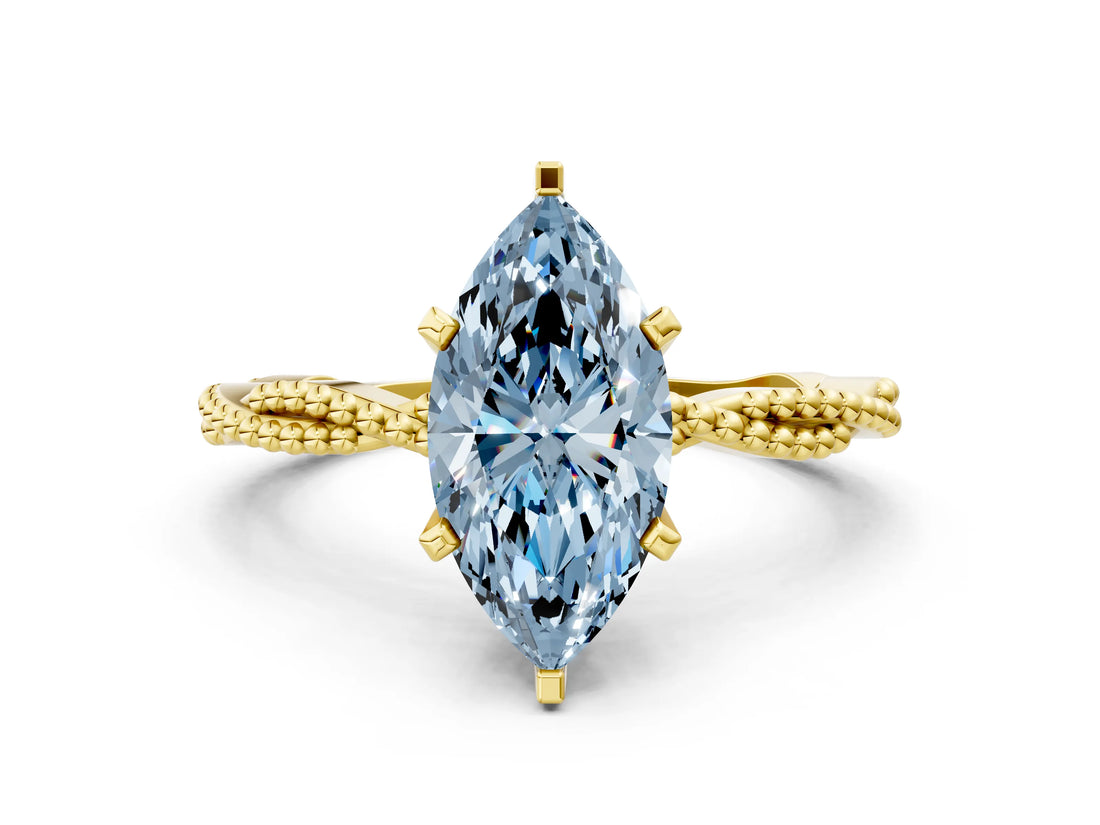 Yellow gold Fancy Blue Marquise  Solitaire Twisted Band with Bead Prong Setting_278