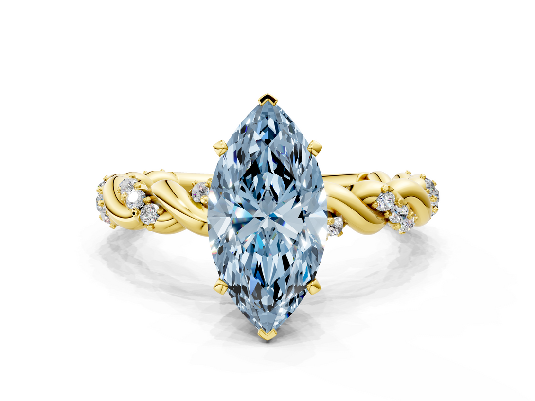 Yellow gold Fancy Blue Marquise  Solitaire Twisted Band with Pavé Accents and Four-Prong Setting_20