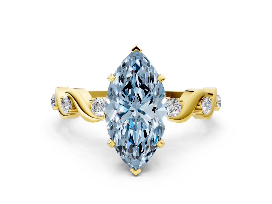 Yellow gold Fancy Blue Marquise  Solitaire Twisted Band with Prong Setting