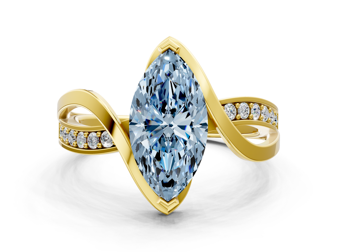 Yellow gold Fancy Blue Marquise  Solitaire Twisted Band with Prong Setting_3