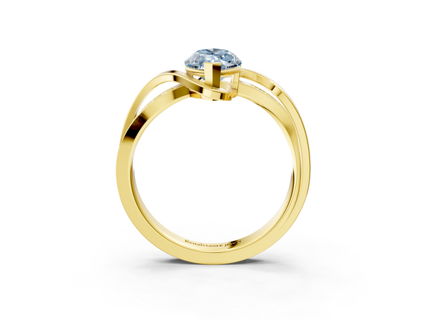 Yellow gold Fancy Blue Marquise  Solitaire Twisted Band with Prong Setting
