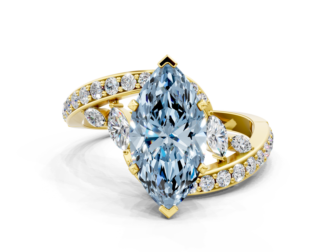Yellow gold Fancy Blue Marquise  Solitaire with Pavé Twist Band and Four-Prong Setting_60