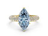 Yellow gold Fancy Blue Marquise  Solitaire with Pave Band and Four-Prong Setting_3