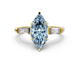 Yellow gold Fancy Blue Marquise  Solitaire with Tapered Baguette Side Stones on a Classic Band with Four-Prong Setting_93