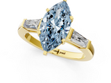 Yellow gold Fancy Blue Marquise  Solitaire with Tapered Baguette Side Stones on a Classic Band with Four-Prong Setting_94