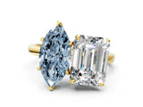 Yellow gold Fancy Blue Marquise  and Emerald Cut Toi Moi Ring with Prong Setting_45