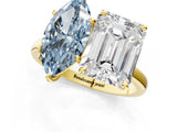 Yellow gold Fancy Blue Marquise  and Emerald Cut Toi Moi Ring with Prong Setting_46