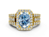 Yellow gold Fancy Blue Oval -Cut Halo Diamond Ring with Split Shank and Four-Prong Setting_84
