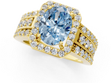 Yellow gold Fancy Blue Oval -Cut Halo Diamond Ring with Split Shank and Four-Prong Setting_85