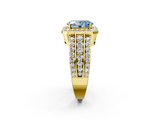 Yellow gold Fancy Blue Oval -Cut Halo Diamond Ring with Split Shank and Four-Prong Setting_86