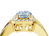 Yellow gold Fancy Blue Oval -Cut Halo Diamond Ring with Split Shank and Four-Prong Setting_88