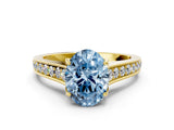 Yellow gold Fancy Blue Oval  Brilliant Cut Diamond Engagement Ring with Pavé Band and Four-Prong Setting_49