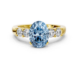 Yellow gold Fancy Blue Oval  Brilliant Cut Diamond Five-Stone Prong Set Engagement Ring with Channel Band_3