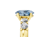 Yellow gold Fancy Blue Oval  Brilliant Cut Diamond Five-Stone Prong Set Engagement Ring with Channel Band_8