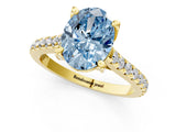 Yellow gold Fancy Blue Oval  Brilliant Diamond Solitaire with Pavé Band and Four-Prong Setting 2