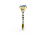 Yellow gold Fancy Blue Oval  Brilliant Diamond Solitaire with Pavé Band and Four-Prong Setting 3