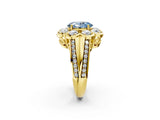 Yellow gold Fancy Blue Oval  Brilliant Flower Halo Diamond Split Shank Ring_107