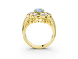 Yellow gold Fancy Blue Oval  Brilliant Flower Halo Diamond Split Shank Ring_108