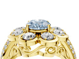 Yellow gold Fancy Blue Oval  Brilliant Flower Halo Diamond Split Shank Ring_109