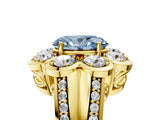Yellow gold Fancy Blue Oval  Brilliant Flower Halo Diamond Split Shank Ring_110