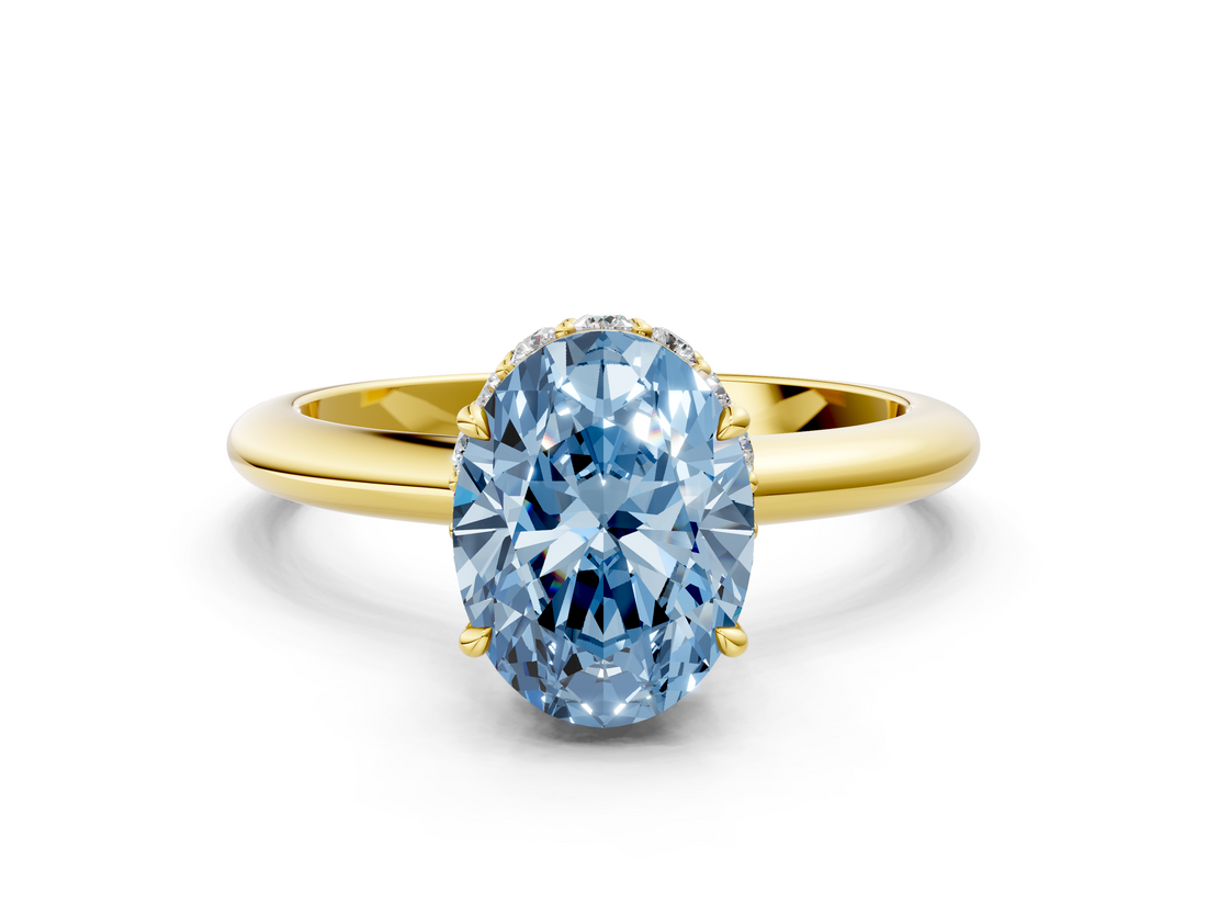 Yellow gold Fancy Blue Oval  Brilliant Solitaire Engagement Ring with Six-Prong Setting and Classic Band_20