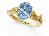 Yellow gold Fancy Blue Oval  Brilliant Solitaire with Leaf Motif Band and Four-Prong Setting_62