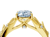 Yellow gold Fancy Blue Oval  Brilliant Solitaire with Leaf Motif Band and Four-Prong Setting_65