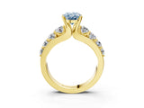 Yellow gold Fancy Blue Oval  Brilliant Solitaire with Side Stones on a Pave Band and Four-Prong Setting_40