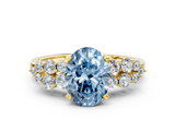 Yellow gold Fancy Blue Oval  Cluster Diamond Engagement Ring with Pavé Band and Four-Prong Setting_48