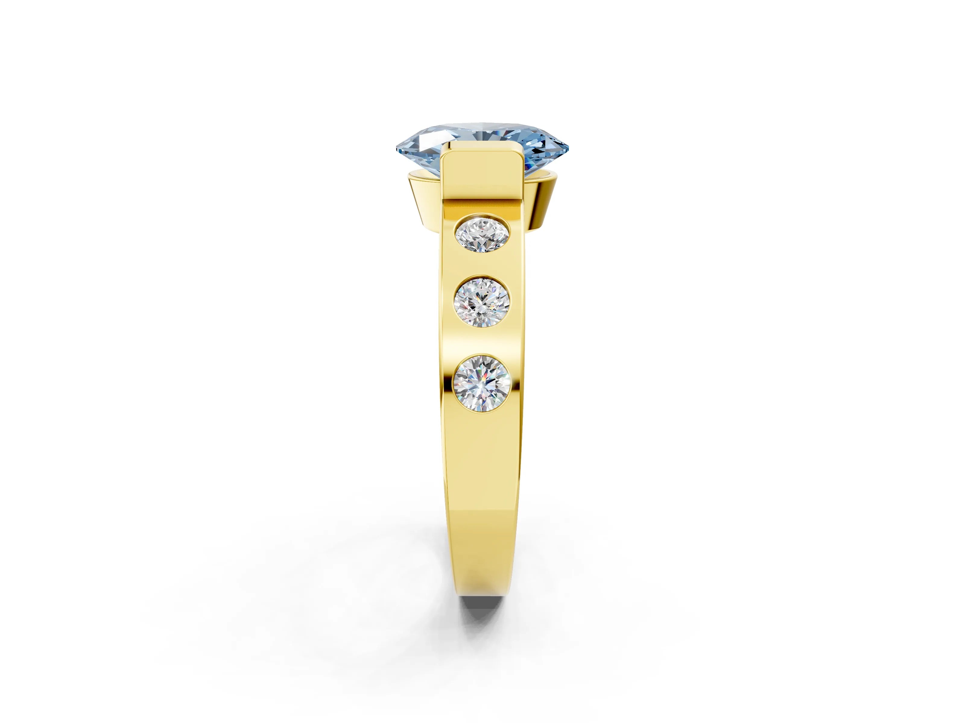 Yellow gold Fancy Blue Oval Cut Brilliant Channel-Set Diamond Ring with Bezel Prong Setting_2