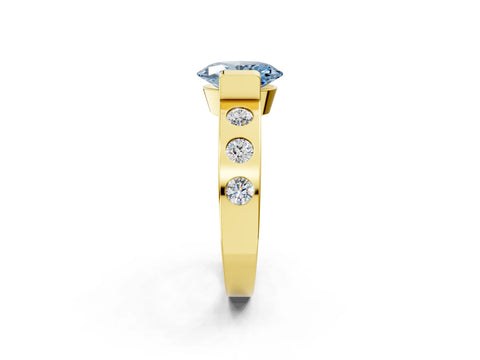 Yellow gold Fancy Blue Oval Cut Brilliant Channel-Set Diamond Ring with Bezel Prong Setting_2