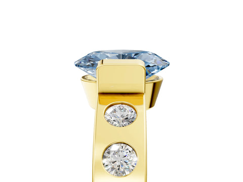 Yellow gold Fancy Blue Oval Cut Brilliant Channel-Set Diamond Ring with Bezel Prong Setting_5