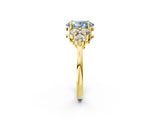 Yellow gold Fancy Blue Oval Cut Brilliant Diamond Cluster Accent Solitaire Ring with Prong Setting_2