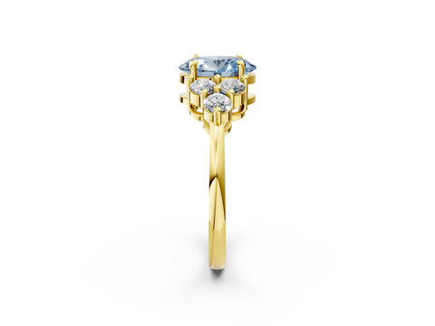 Yellow gold Fancy Blue Oval Cut Brilliant Diamond Cluster Accent Solitaire Ring with Prong Setting_2