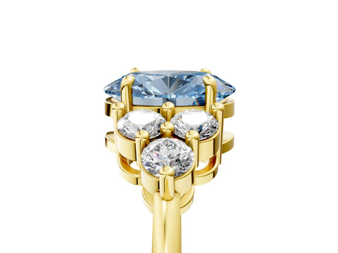 Yellow gold Fancy Blue Oval Cut Brilliant Diamond Cluster Accent Solitaire Ring with Prong Setting_5