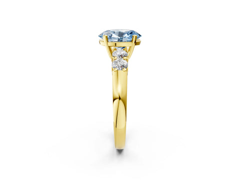 Yellow gold Fancy Blue Oval Cut Brilliant Diamond Five-Stone Engagement Ring with Prong Setting on a Classic Band_5