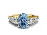 Yellow gold Fancy Blue Oval Cut Brilliant Diamond Pavé Band with Six-Prong Setting_12