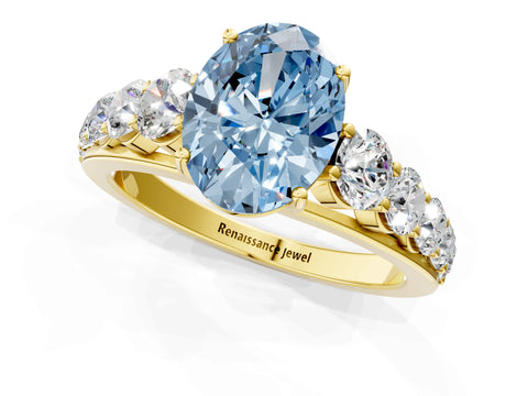 Yellow gold Fancy Blue Oval Cut Brilliant Diamond Pavé Band with Six-Prong Setting_1