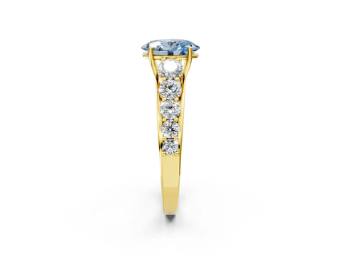 Yellow gold Fancy Blue Oval Cut Brilliant Diamond Pavé Band with Six-Prong Setting_2