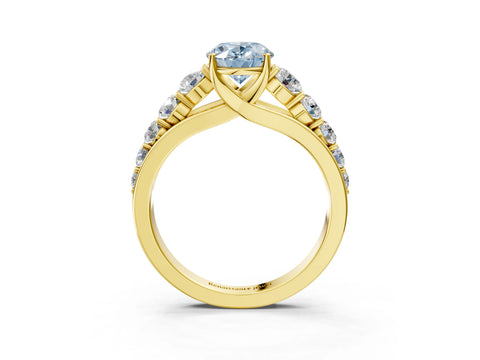 Yellow gold Fancy Blue Oval Cut Brilliant Diamond Pavé Band with Six-Prong Setting_3