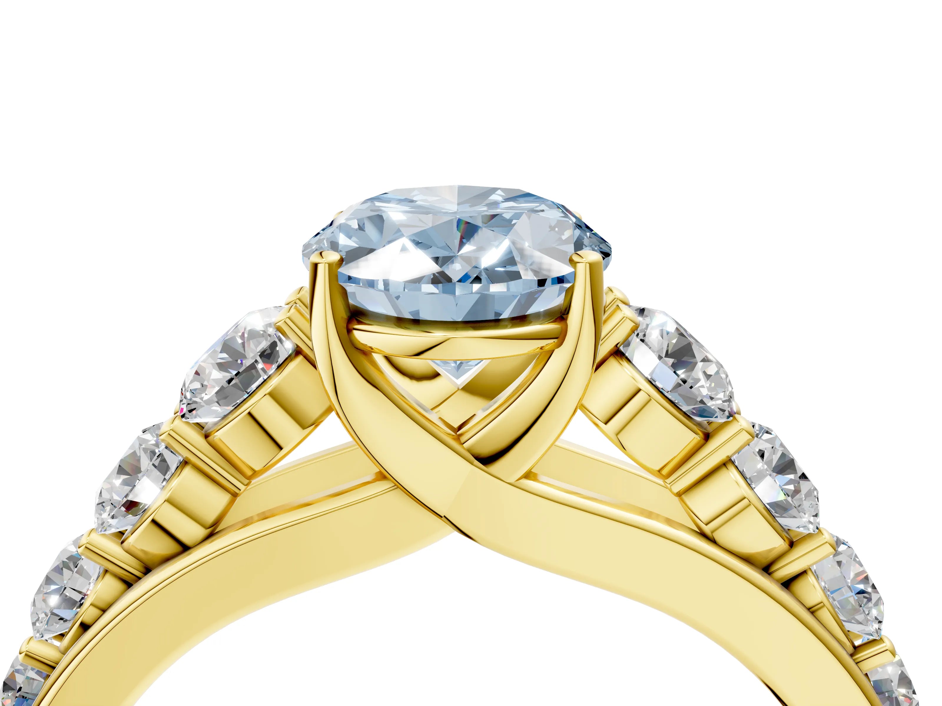 Yellow gold Fancy Blue Oval Cut Brilliant Diamond Pavé Band with Six-Prong Setting_4