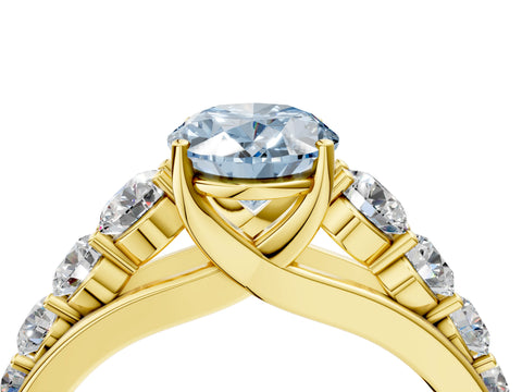 Yellow gold Fancy Blue Oval Cut Brilliant Diamond Pavé Band with Six-Prong Setting_4