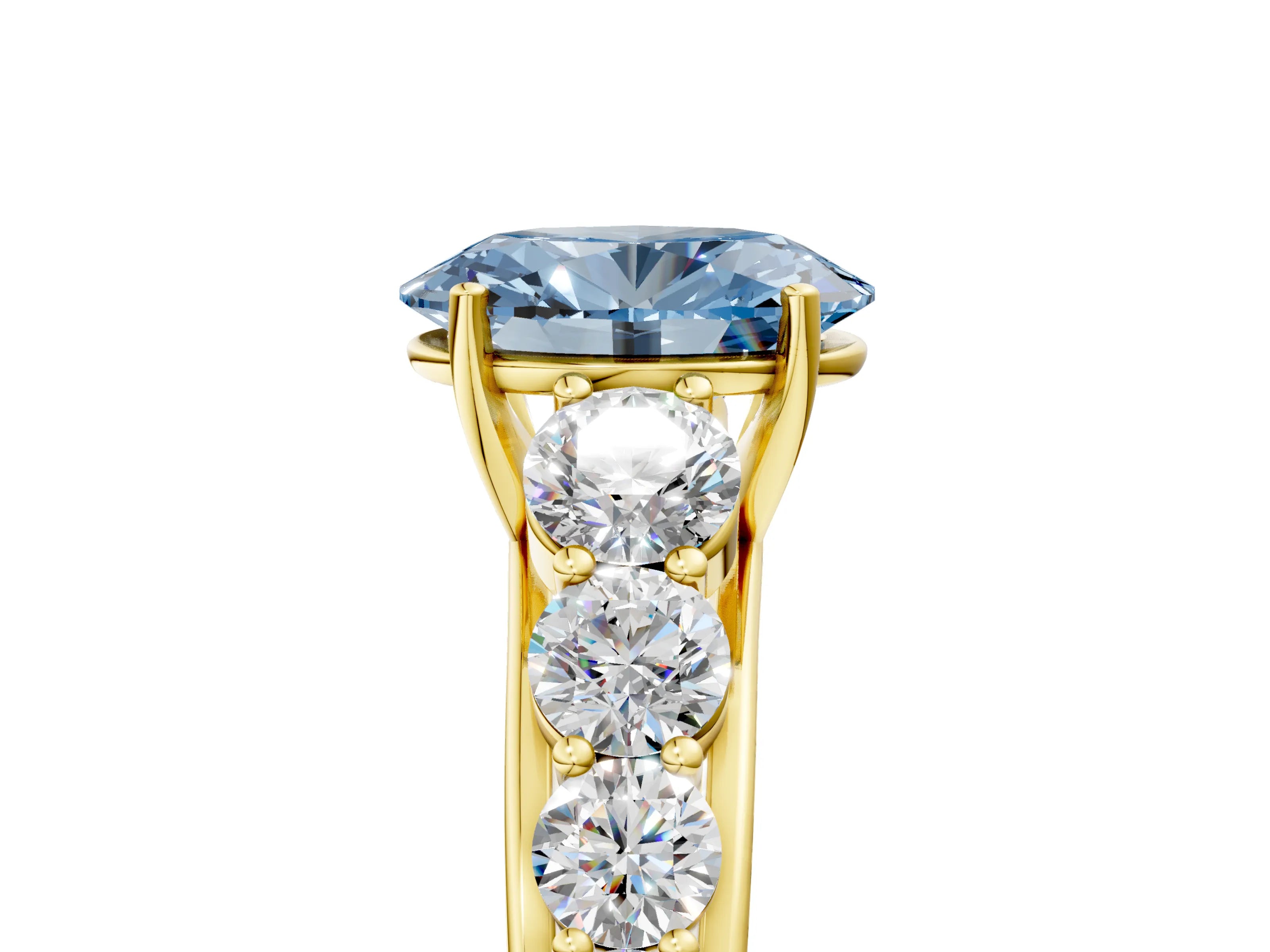 Yellow gold Fancy Blue Oval Cut Brilliant Diamond Pavé Band with Six-Prong Setting_5