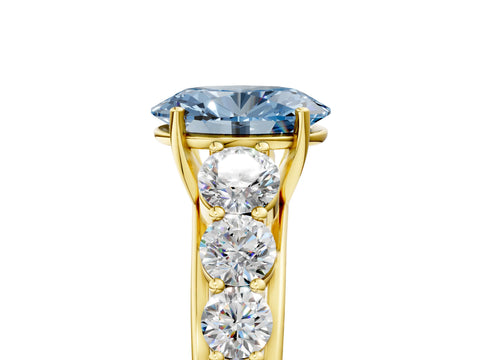 Yellow gold Fancy Blue Oval Cut Brilliant Diamond Pavé Band with Six-Prong Setting_5