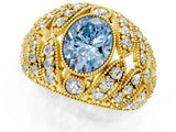 Yellow gold Fancy Blue Oval Cut Brilliant Halo Pave Diamond Milgrain Ring_1