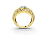Yellow gold Fancy Blue Oval Cut Brilliant Halo Pave Diamond Milgrain Ring_3