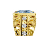 Yellow gold Fancy Blue Oval Cut Brilliant Milgrain Filigree Diamond Ring with Square Prong Setting_5